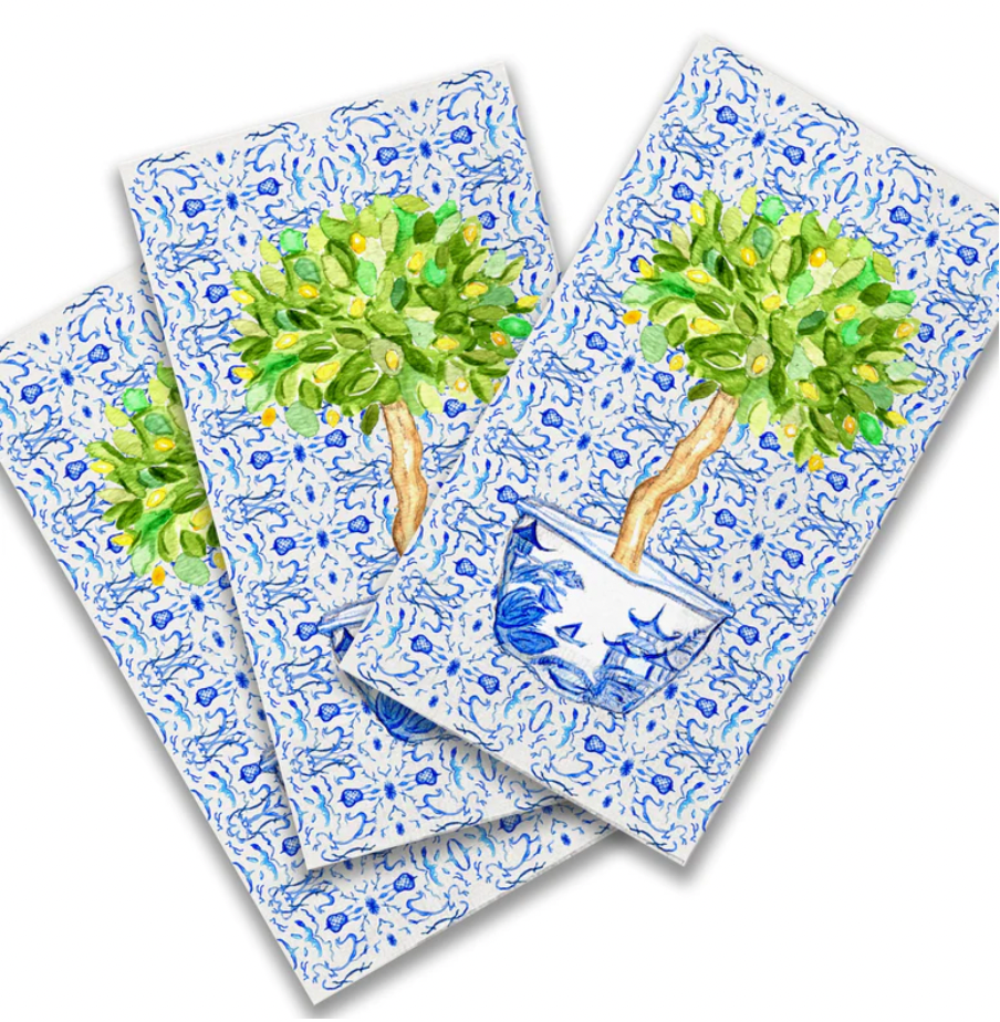 Blue and White with Lemon Tree Guest Towel