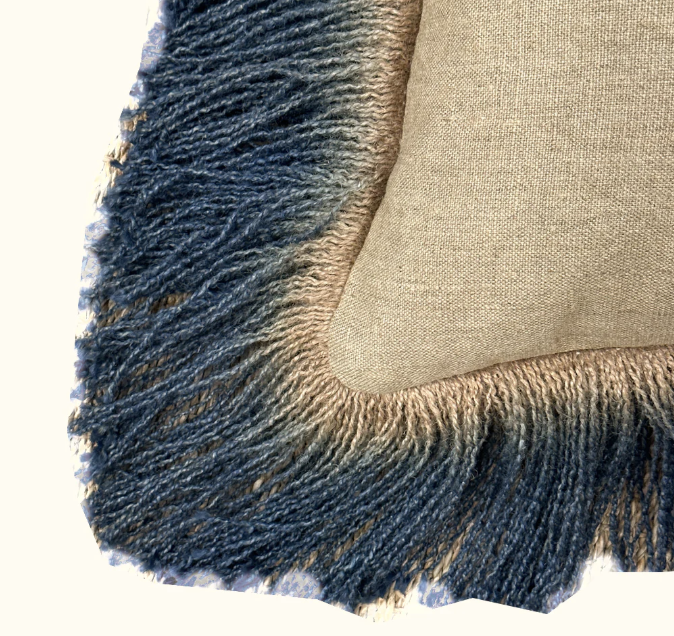 Jute Fringe Lapis Pillow