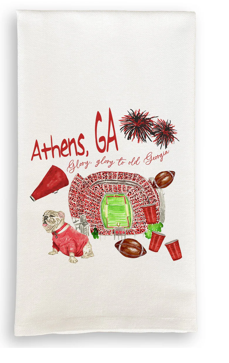 Georgia Football Pattern Tea Towel