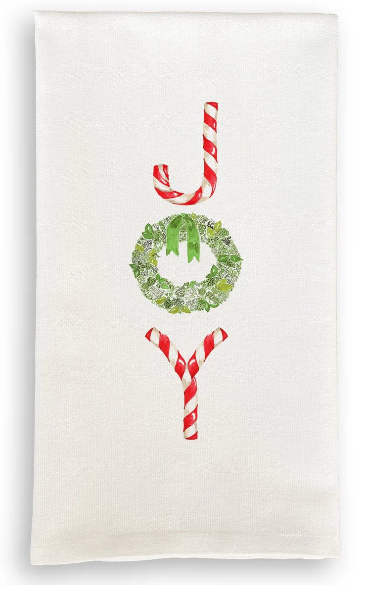 Joy with Candy Canes and Wreath Tea Towel