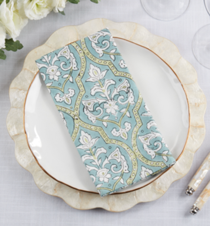 Aqua Block Print Napkin