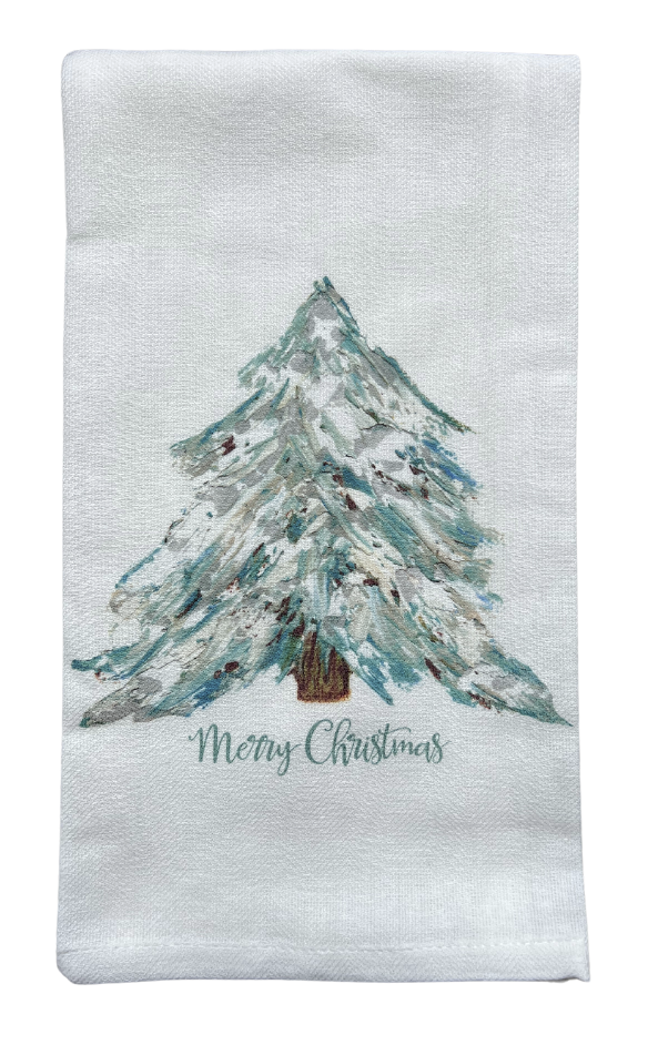 Blue & White Merry Christmas Tree Tea Towel