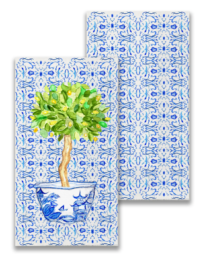 Blue and White with Lemon Tree Guest Towel