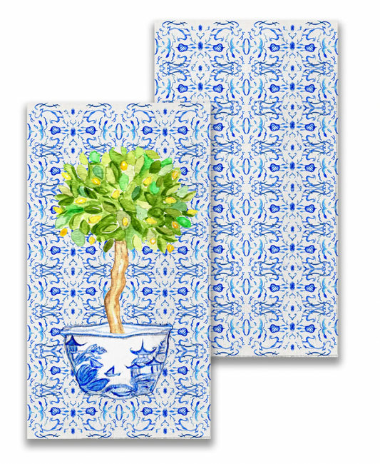 Blue and White with Lemon Tree Guest Towel