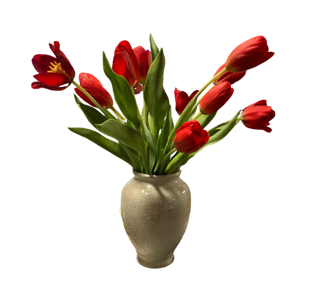 French Tulips in Rustic Vase
