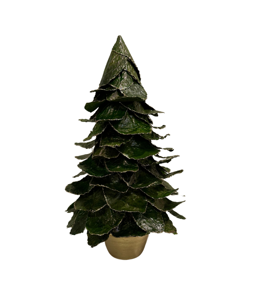 Green/Gold Potted Butterfly Leaf Cone Tree