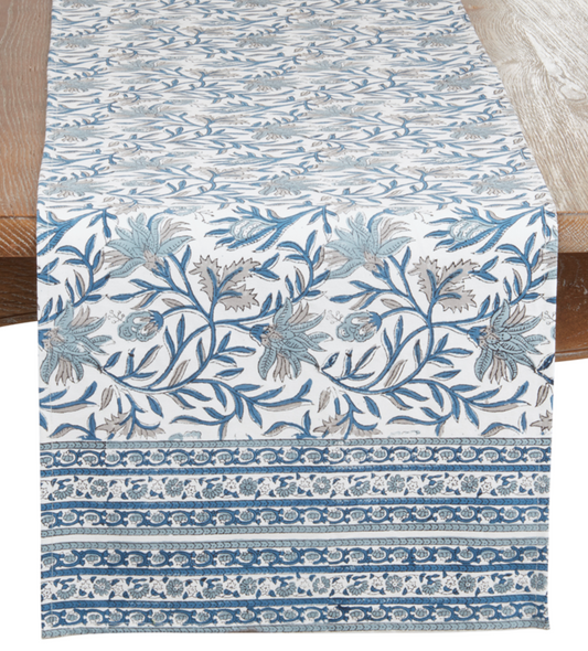 Blue Block Print Table Runner