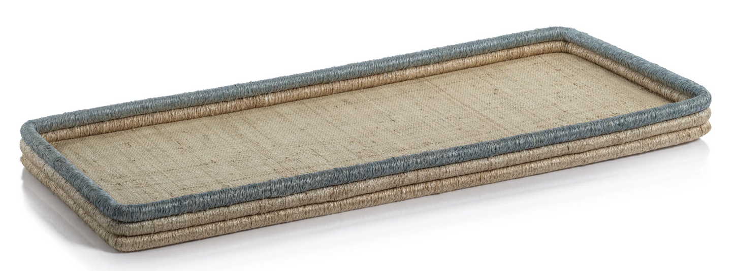 La Côte Coiled Rattan and Abaca Rectangular Serving Tray