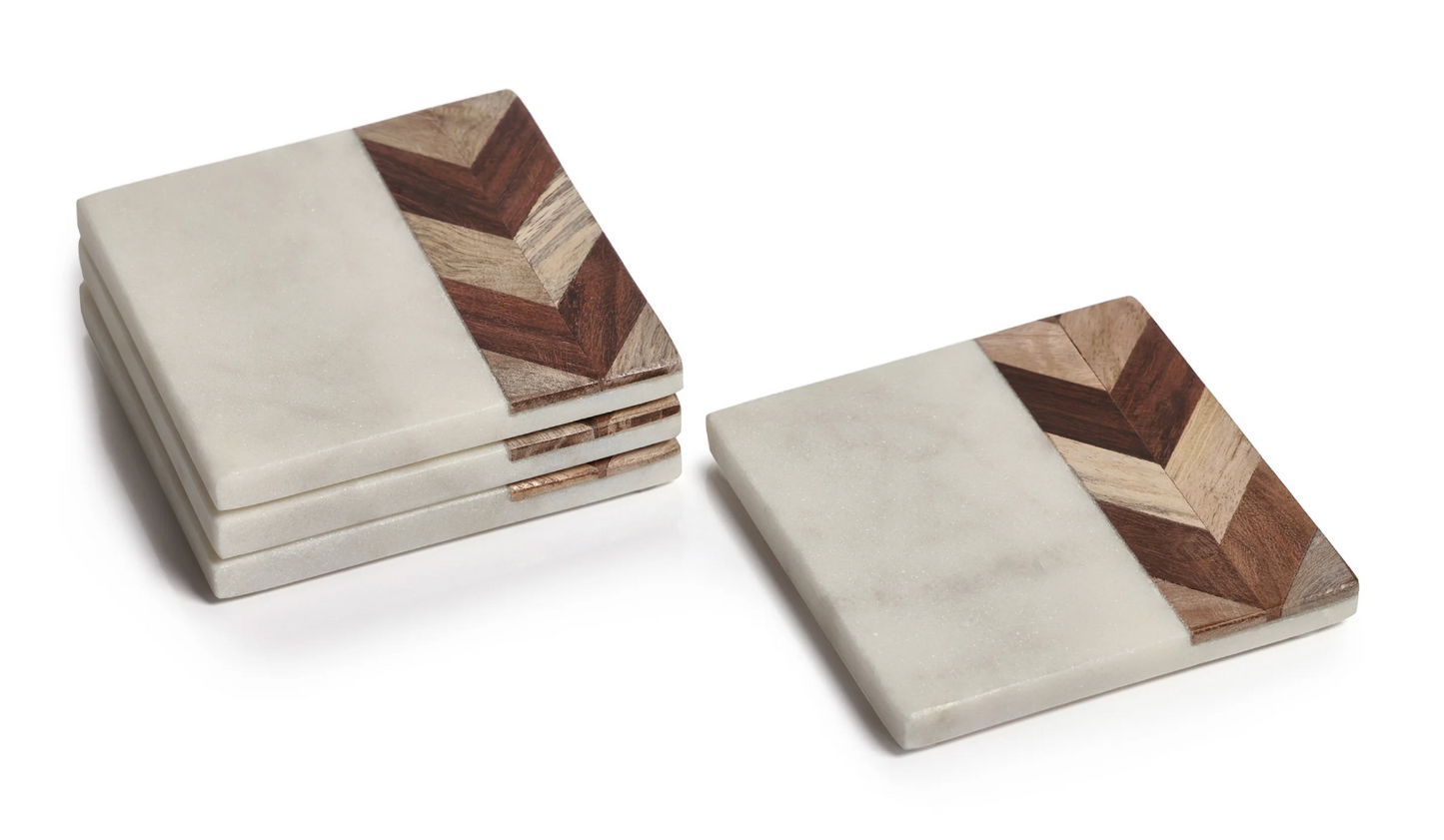 Milan Marble with Chevron Design Wood Coasters
