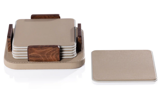 Sotto Leather with Burl Veneer Coaster