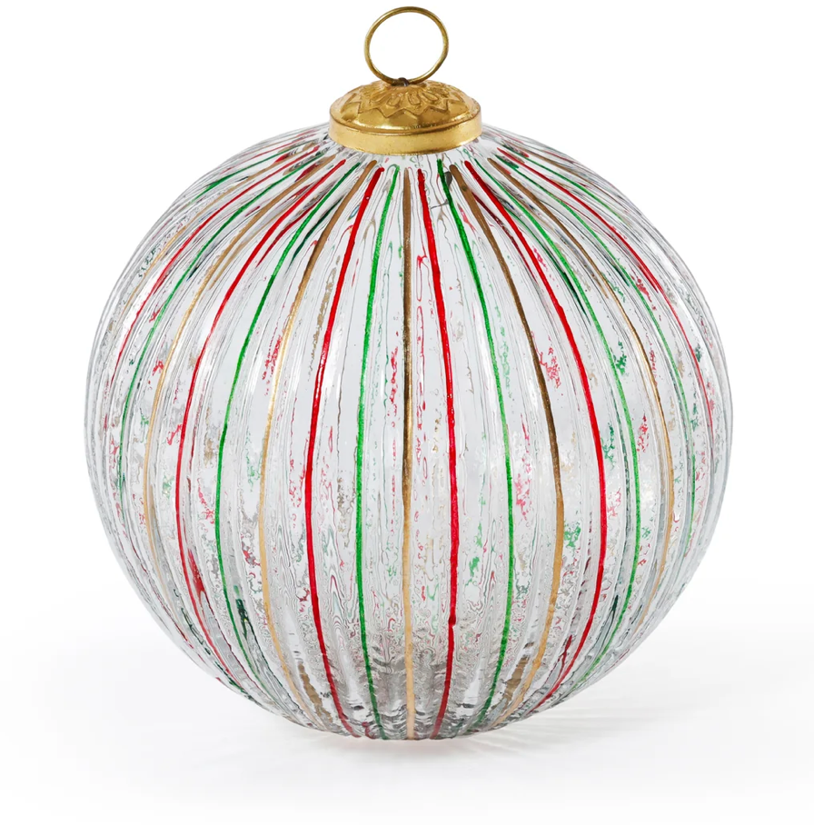 Ribbed Multi Red & Green Glass Ornament