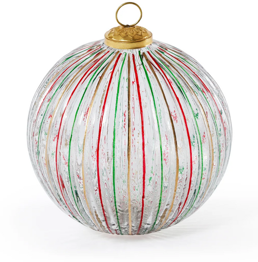 Ribbed Multi Red & Green Glass Ornament
