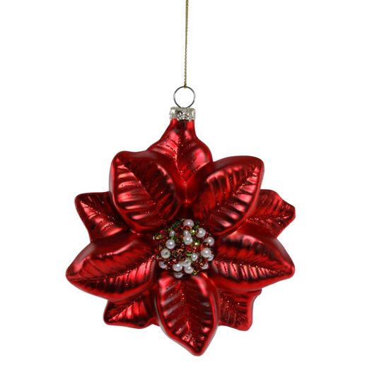 Red Poinsettia Glass Ornament