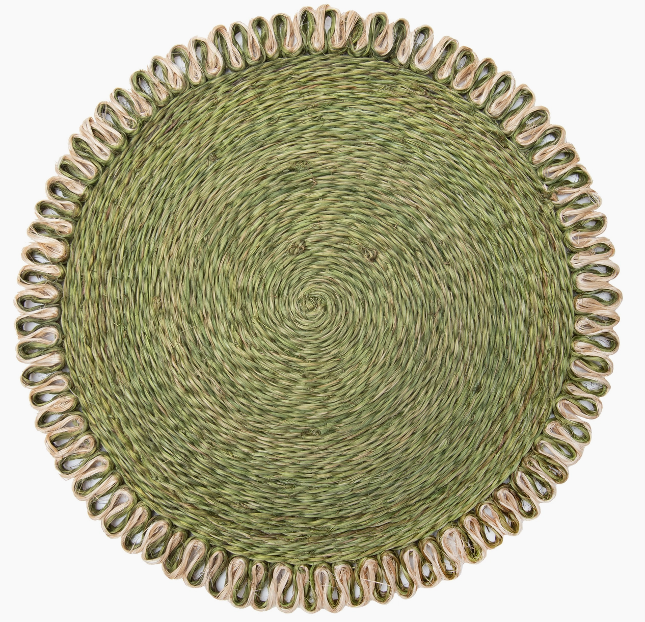 Loopy Abaca Olive Green & Natural Round Placemats