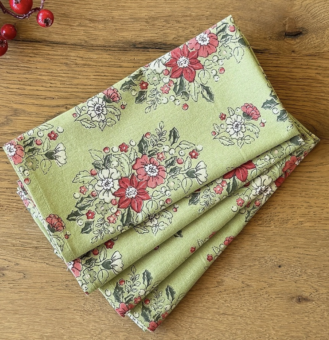 Holly & Berry Green Napkins