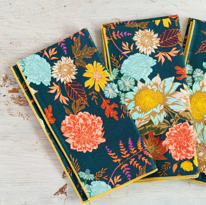 Winter Blue Floral Cloth Napkins