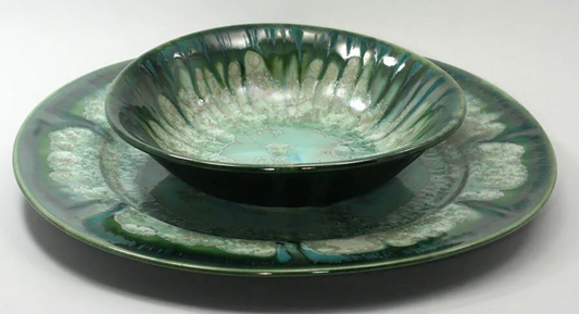 Round Charger: Mint and Charcoal