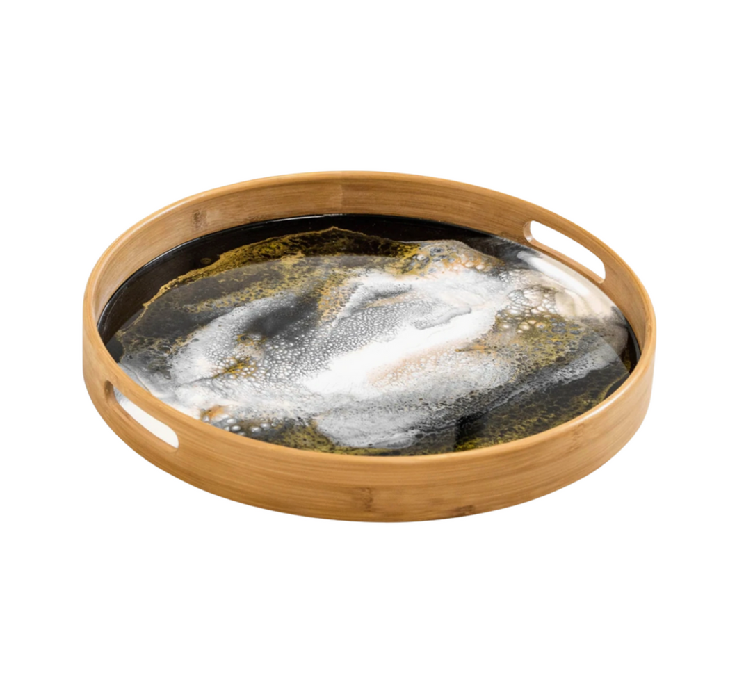 Round Bamboo Resin Serving Tray