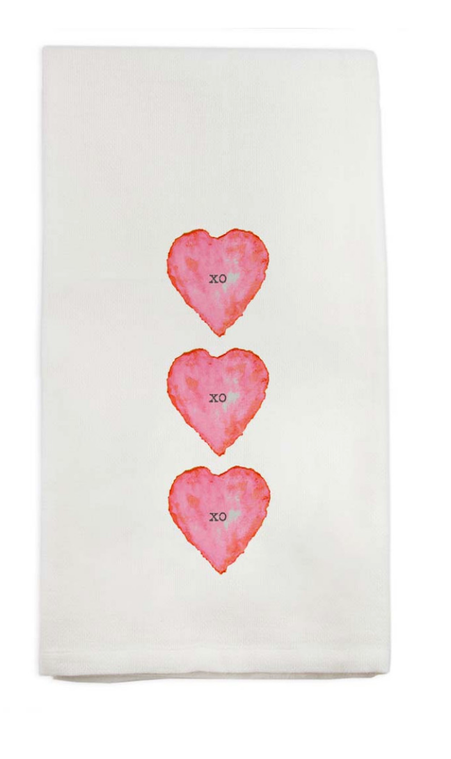 Three Hearts Tea Towel